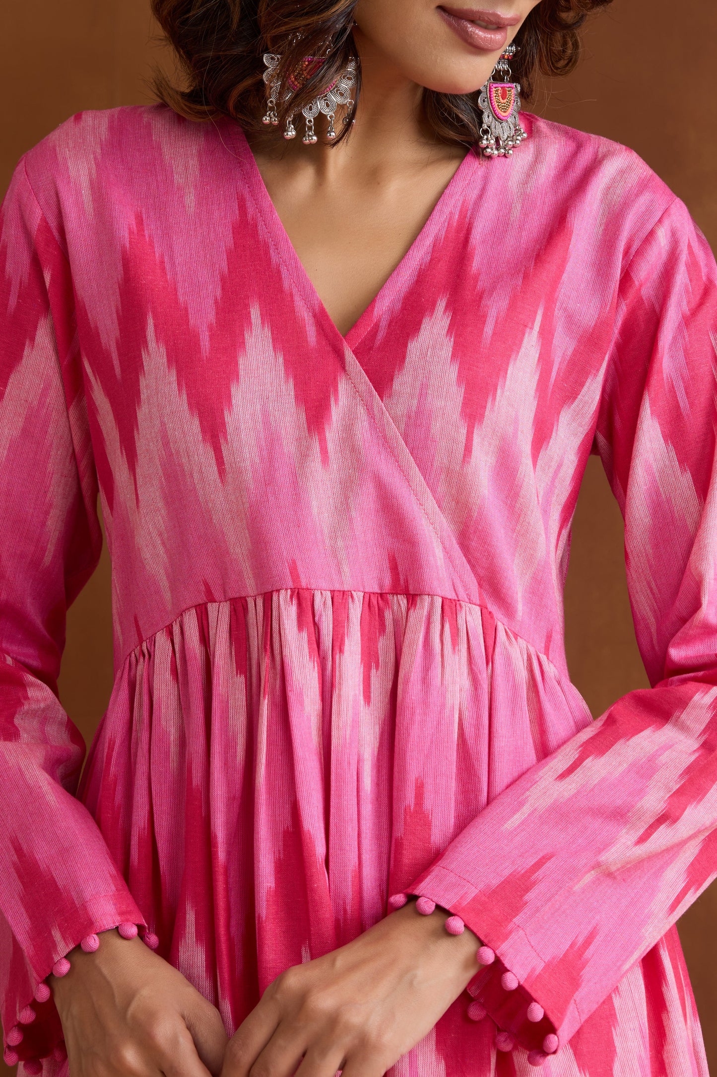 Murraya Pink Averie Ikat Handloom Cotton Anarkali Set of 2