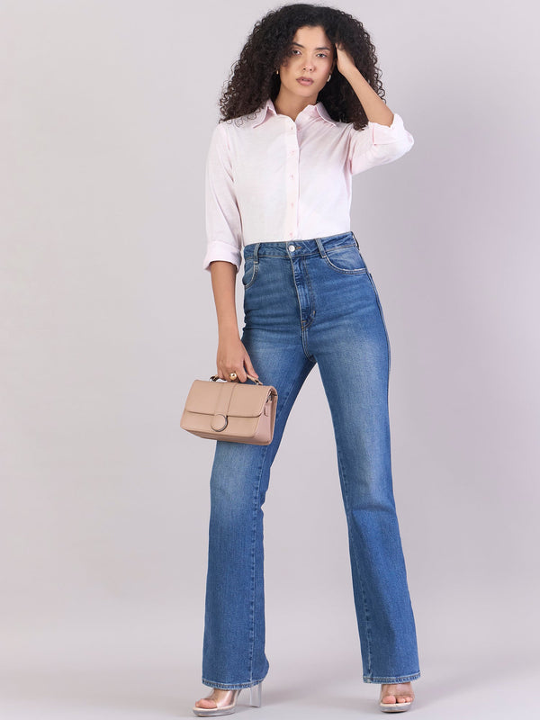 PowerSutra Baby Pink Soft Textured Cotton-linen Long Sleeve Shirt