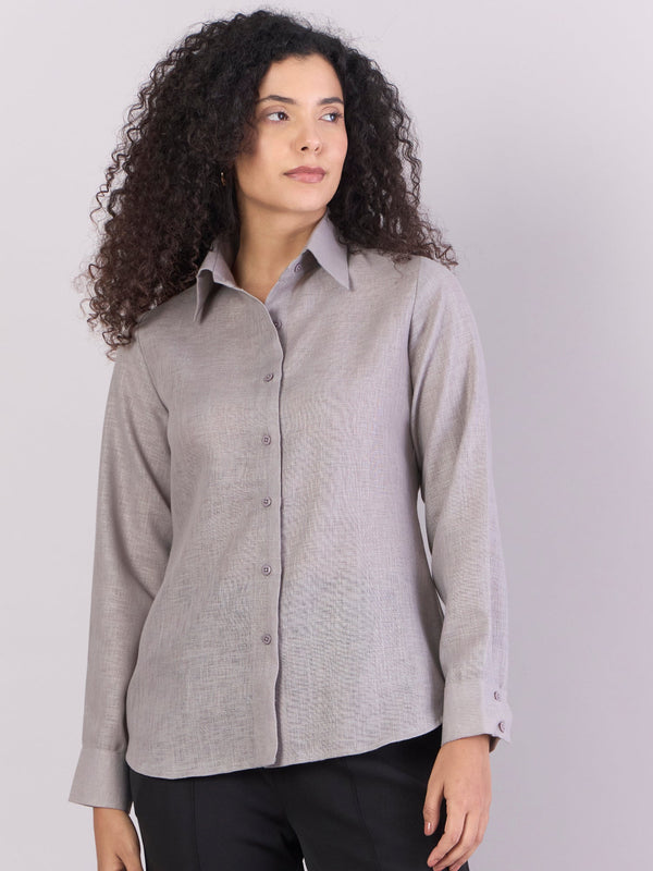 PowerSutra Grey Lightweight Button-up Soft Textured Shirt