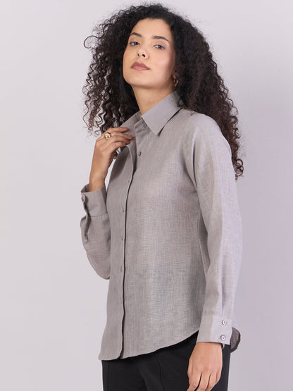 PowerSutra Grey Lightweight Button-up Soft Textured Shirt