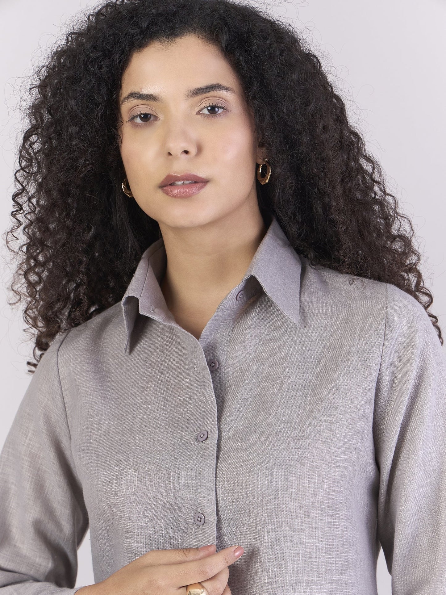 PowerSutra Grey Lightweight Button-up Soft Textured Shirt