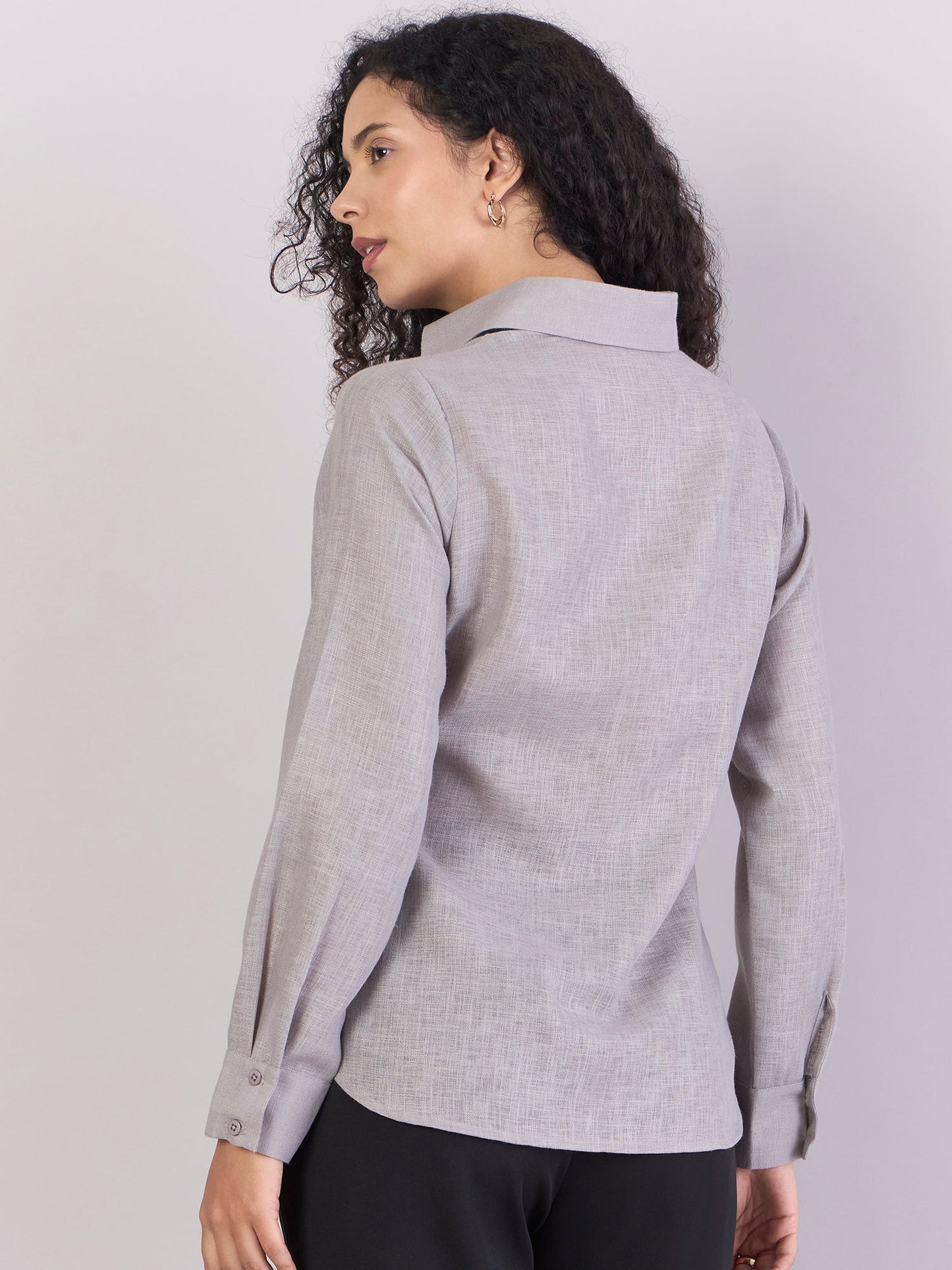 PowerSutra Grey Lightweight Button-up Soft Textured Shirt