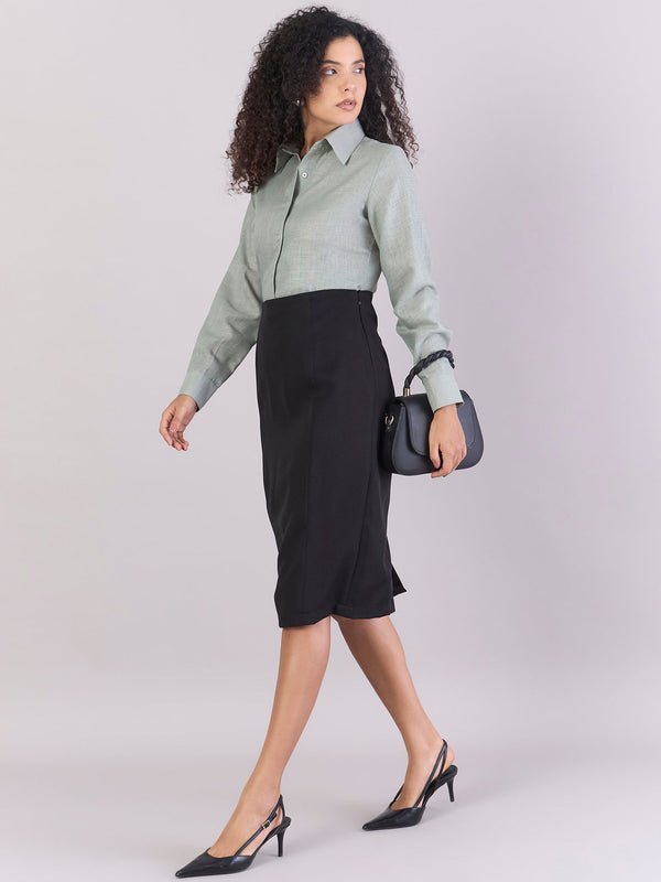 PowerSutra Dusty-Sage Green Lightweight  Button-Up Soft Textured Shirt