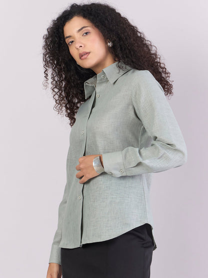 PowerSutra Dusty-Sage Green Lightweight  Button-Up Soft Textured Shirt