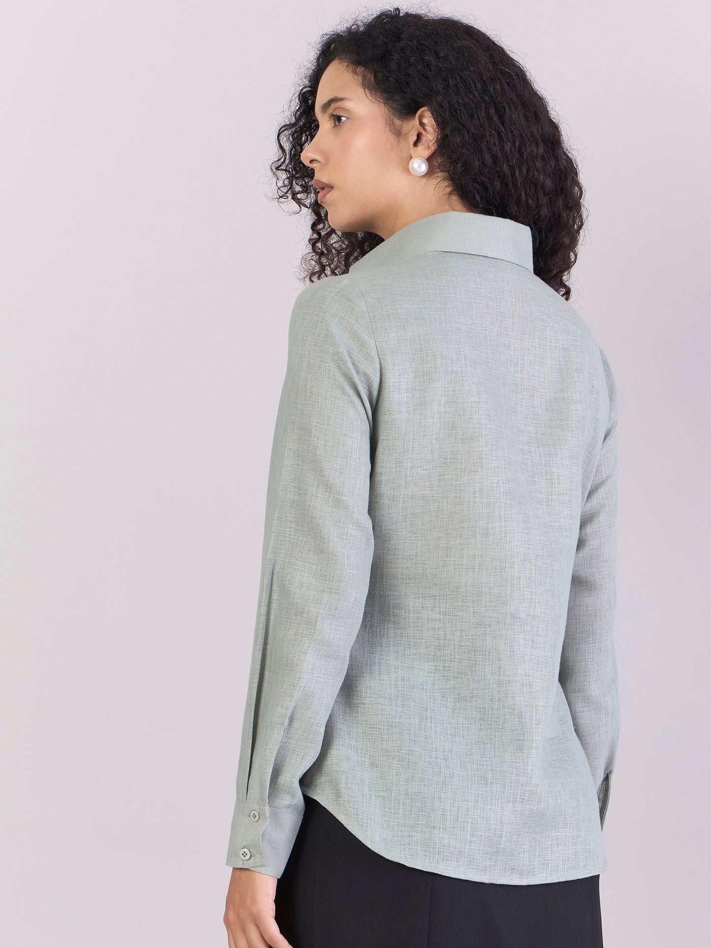 PowerSutra Dusty-Sage Green Lightweight  Button-Up Soft Textured Shirt