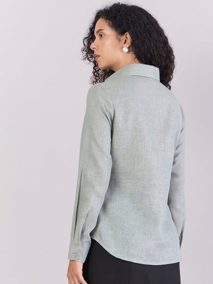 PowerSutra Dusty-Sage Green Lightweight  Button-Up Soft Textured Shirt