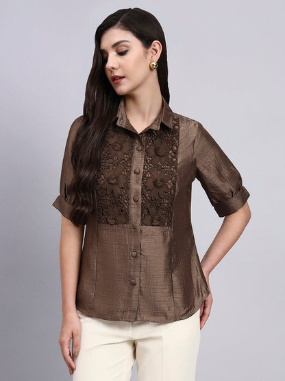 Powersutra Women Modern Casual Floral Embroidery Shirt