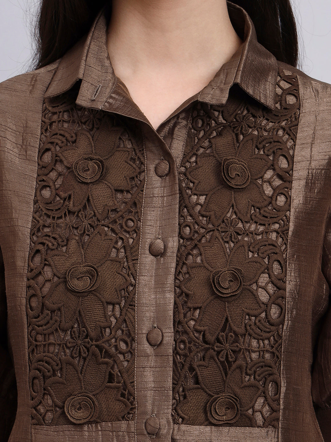 Powersutra Women Modern Casual Floral Embroidery Shirt