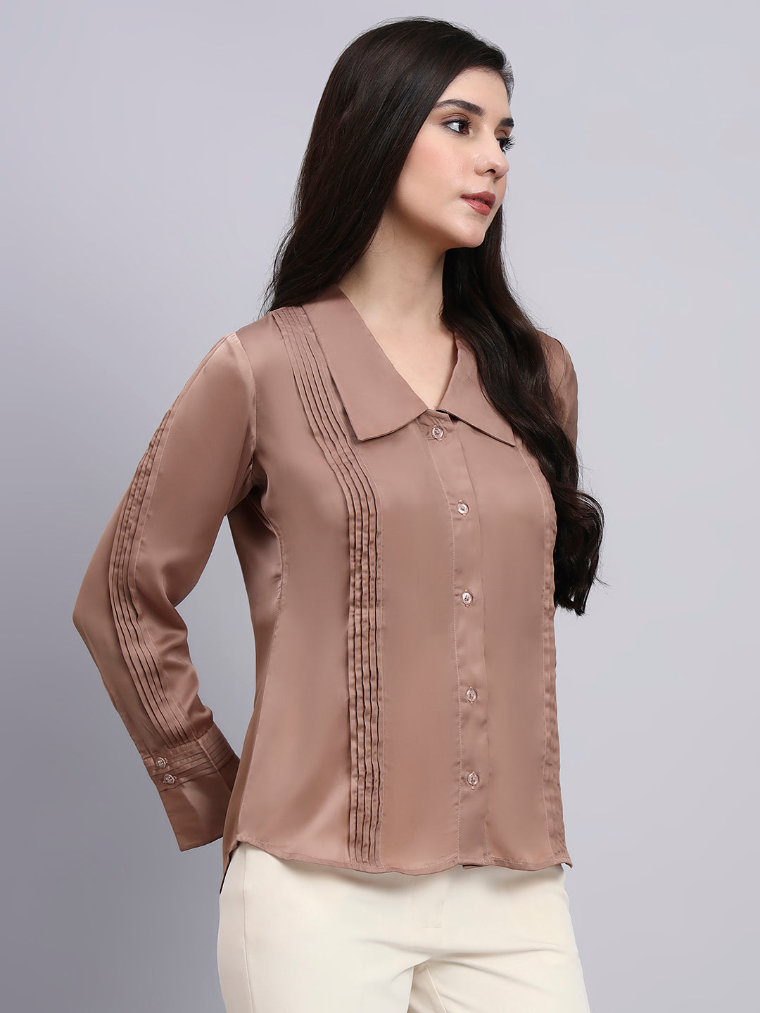 Powersutra Women Modern Pintuck Detailing Full Sleeve Shirt