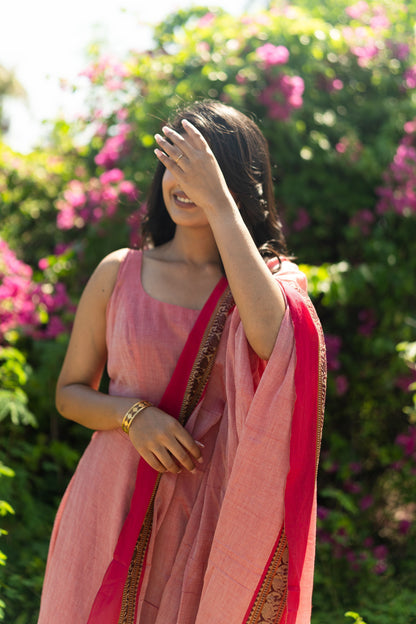 Studio  Peach Pink Malar Narayanpet Anarkali Top & Dupatta