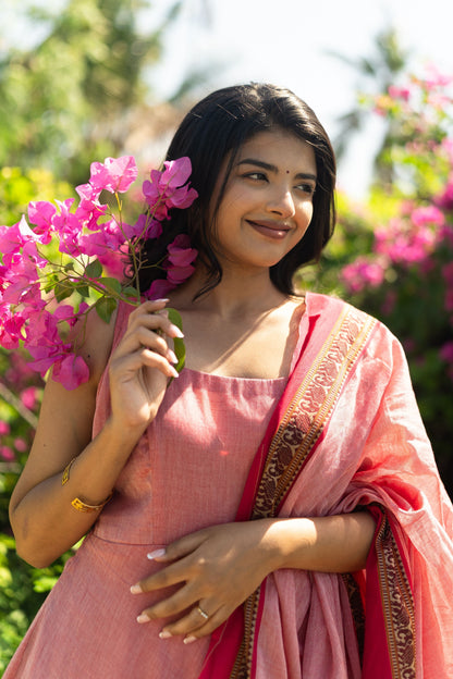 Studio  Peach Pink Malar Narayanpet Anarkali Top & Dupatta