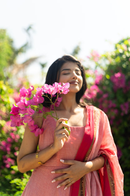 Studio  Peach Pink Malar Narayanpet Anarkali Top & Dupatta