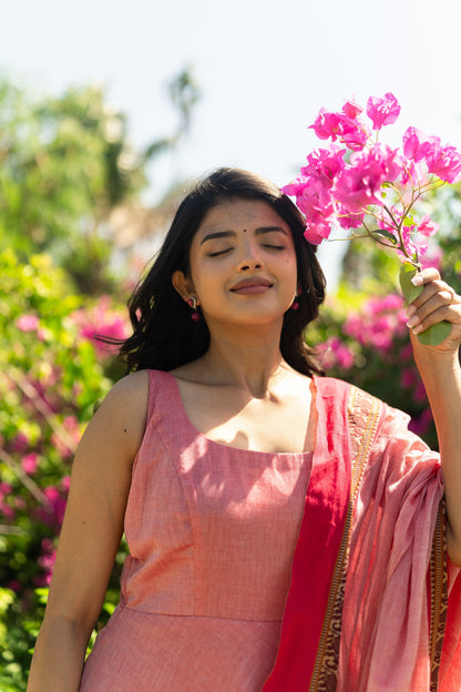 Studio  Peach Pink Malar Narayanpet Anarkali Top & Dupatta