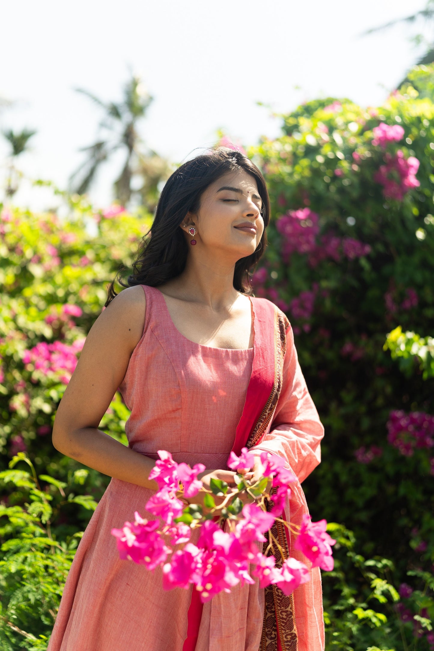 Studio  Peach Pink Malar Narayanpet Anarkali Top & Dupatta