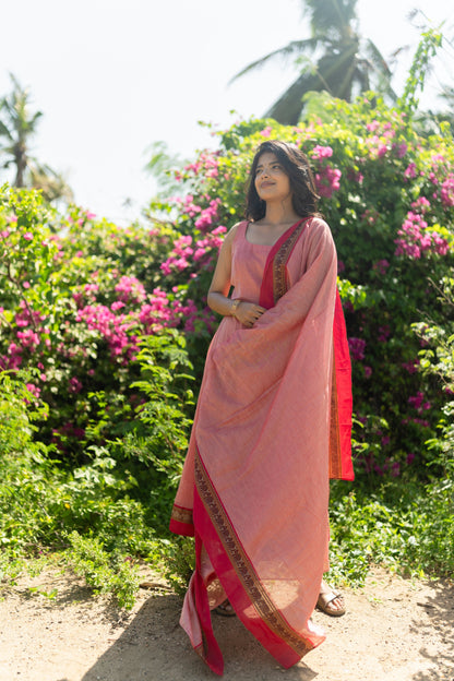 Studio  Peach Pink Malar Narayanpet Anarkali Top & Dupatta