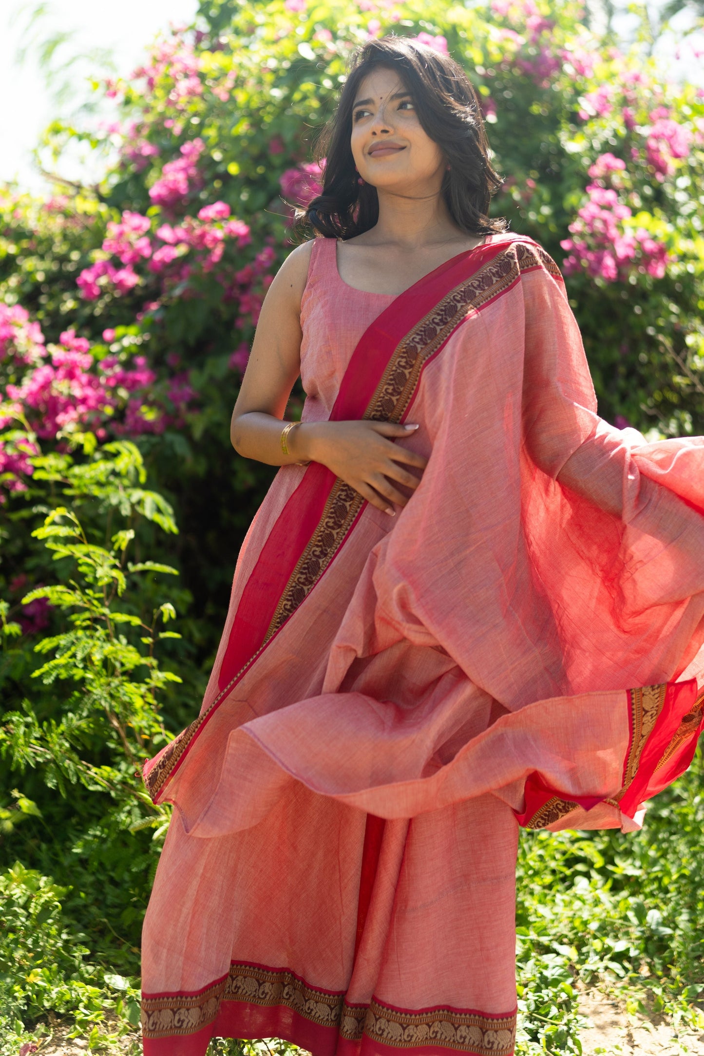 Studio  Peach Pink Malar Narayanpet Anarkali Top & Dupatta