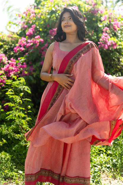 Studio  Peach Pink Malar Narayanpet Anarkali Top & Dupatta