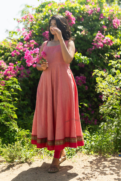 Studio  Peach Pink Malar Narayanpet Anarkali Top & Dupatta