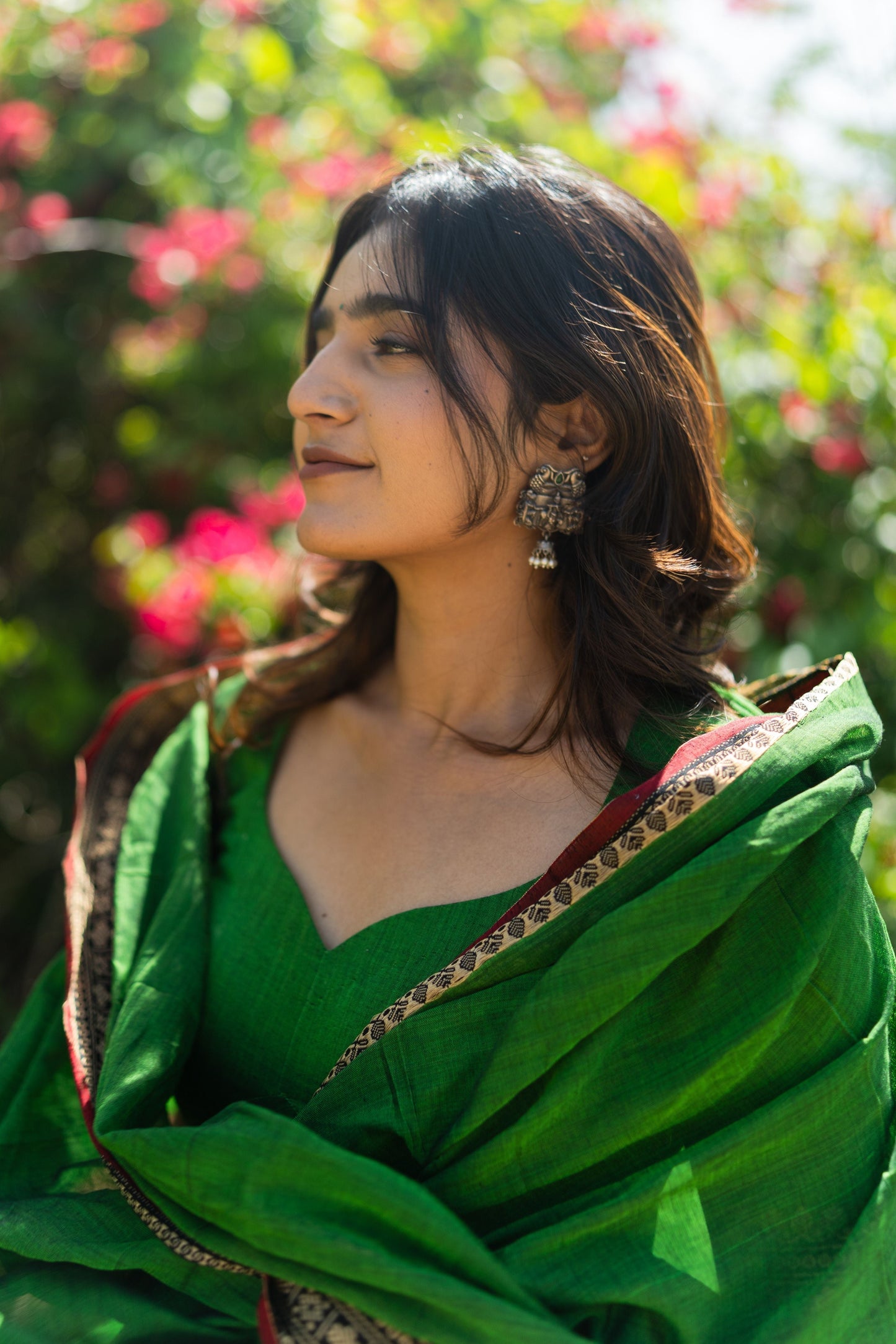 Studio  Forest Green Malar Narayanpet Anarkali Top & Dupatta