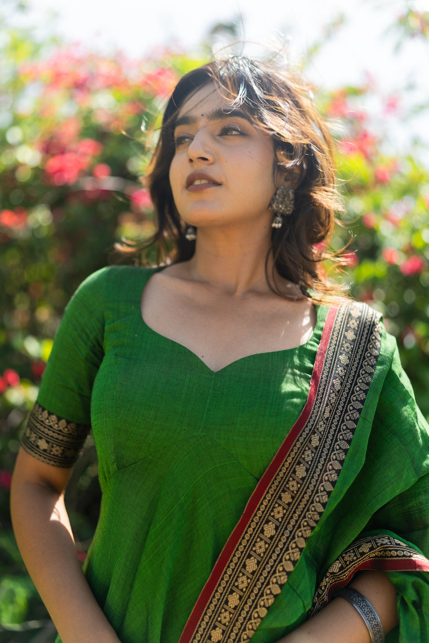 Studio  Forest Green Malar Narayanpet Anarkali Top & Dupatta