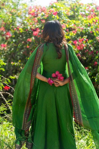 Studio  Forest Green Malar Narayanpet Anarkali Top & Dupatta
