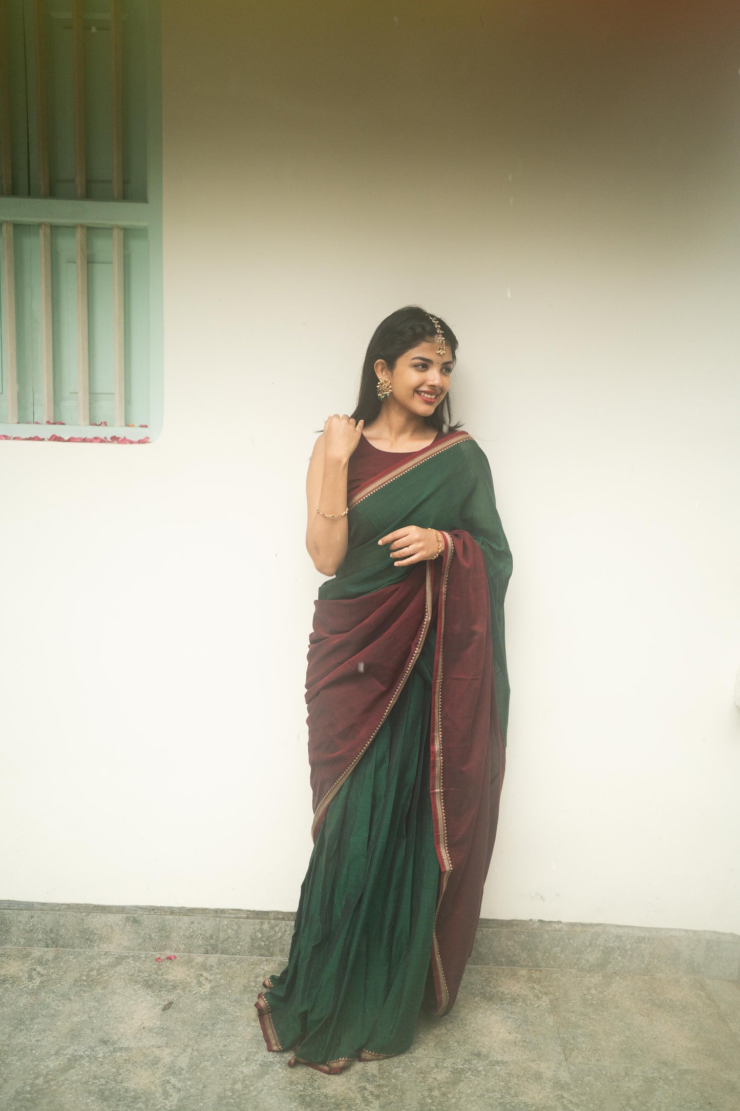 Studio Green With Maroon Half Saree