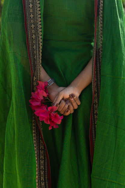 Studio  Forest Green Malar Narayanpet Anarkali Top & Dupatta