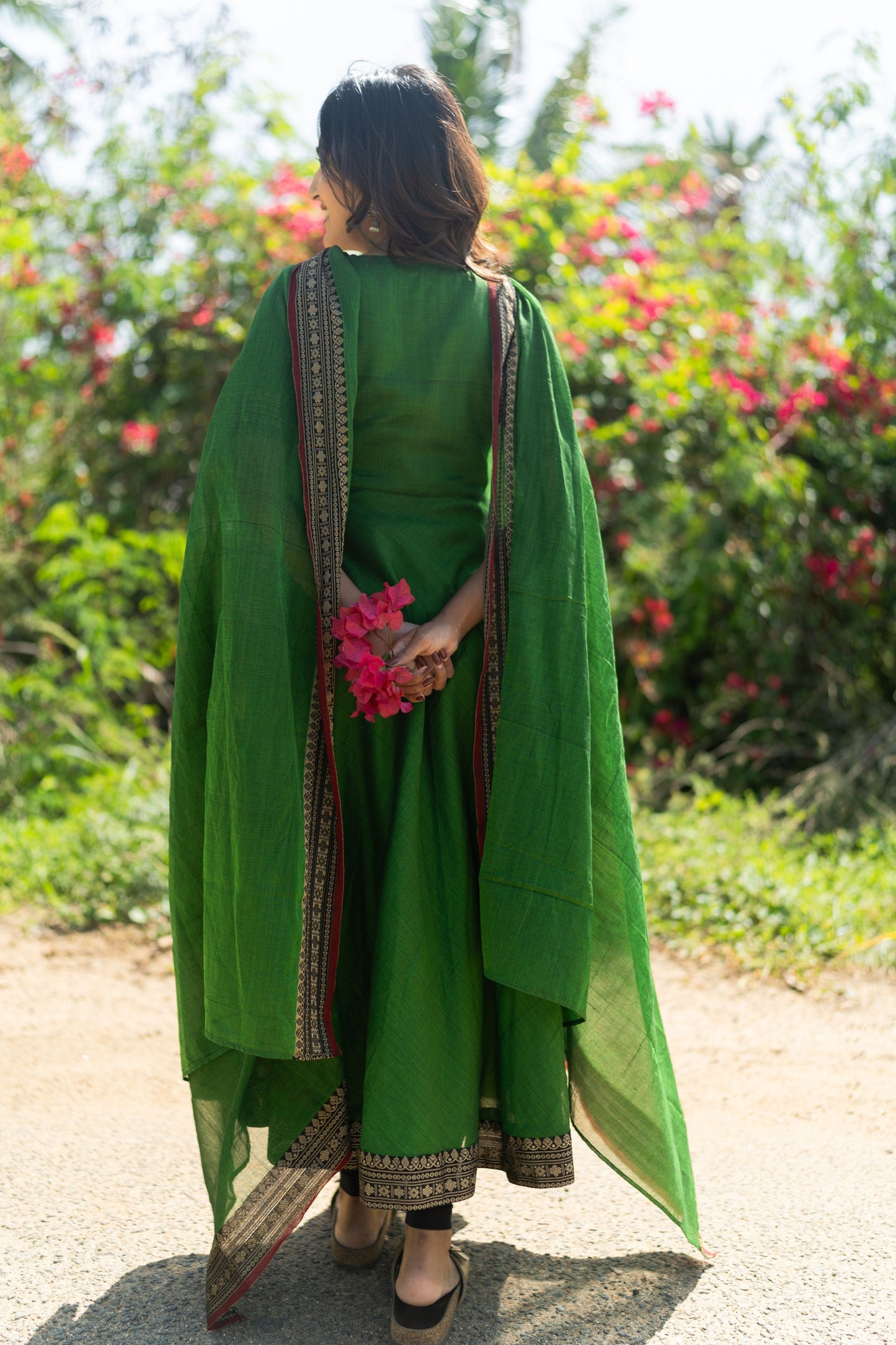 Studio  Forest Green Malar Narayanpet Anarkali Top & Dupatta