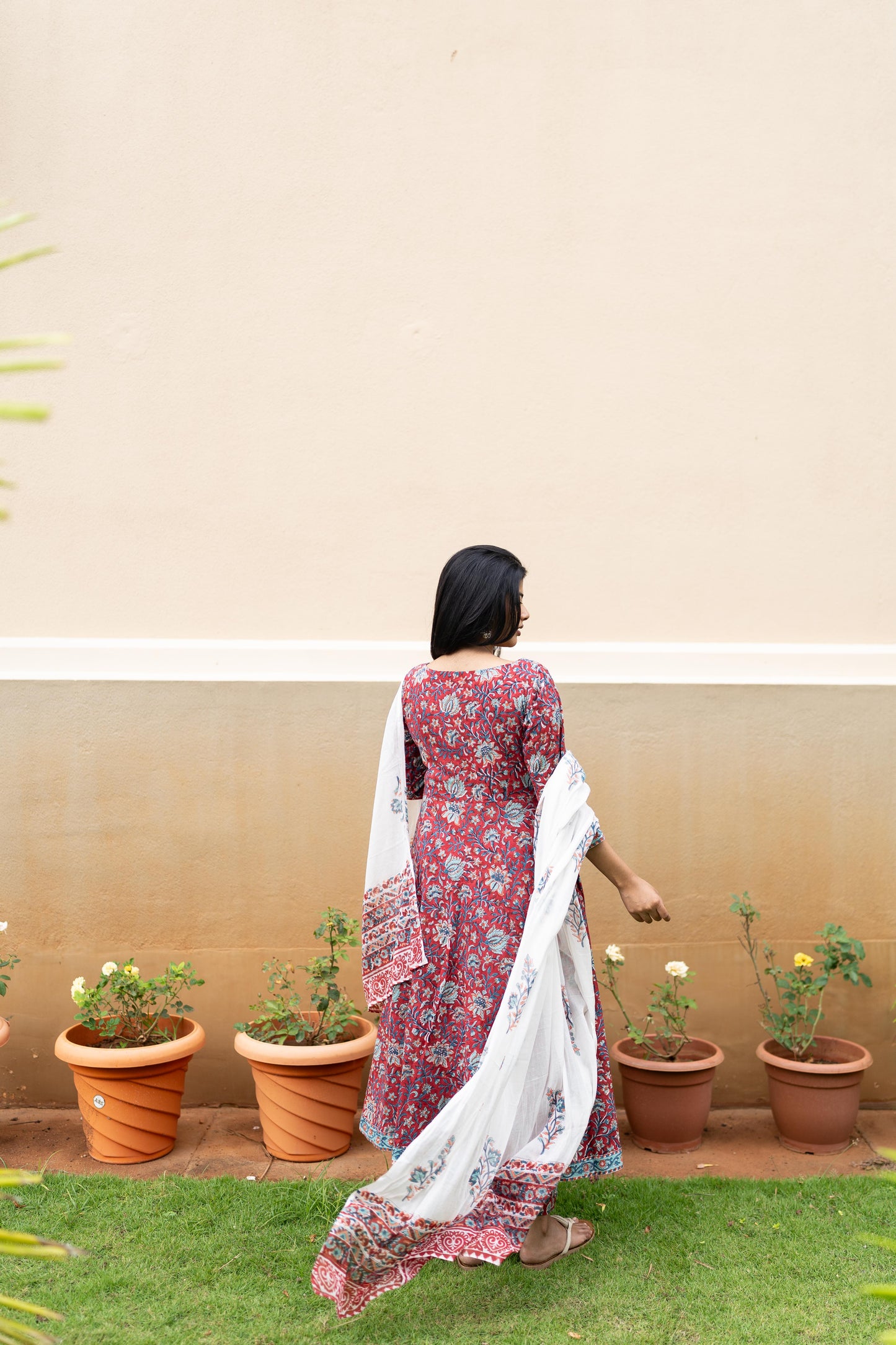 Studio Deep Red Handblock Printed Anarkali Set