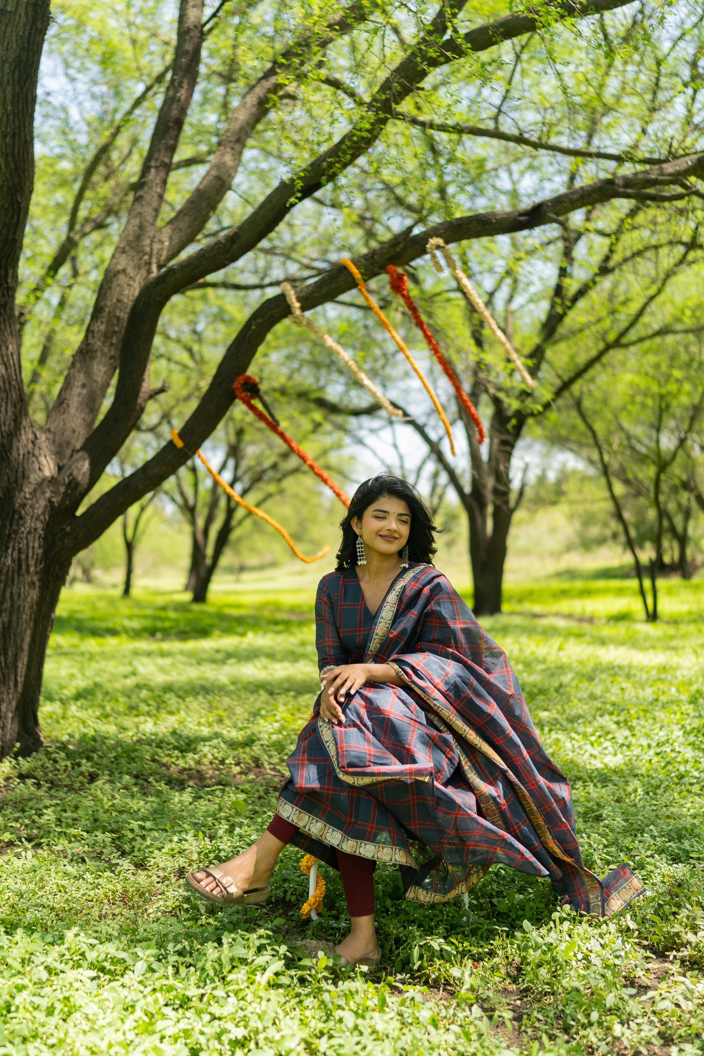 Studio  Blue Madras Checks Kanchi Cotton Top & Dupatta
