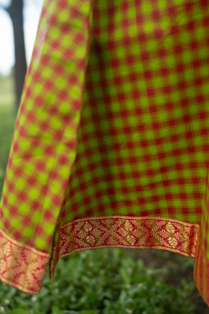 Studio  Green Color Madras Checks Kanchi Cotton Top & Dupatta