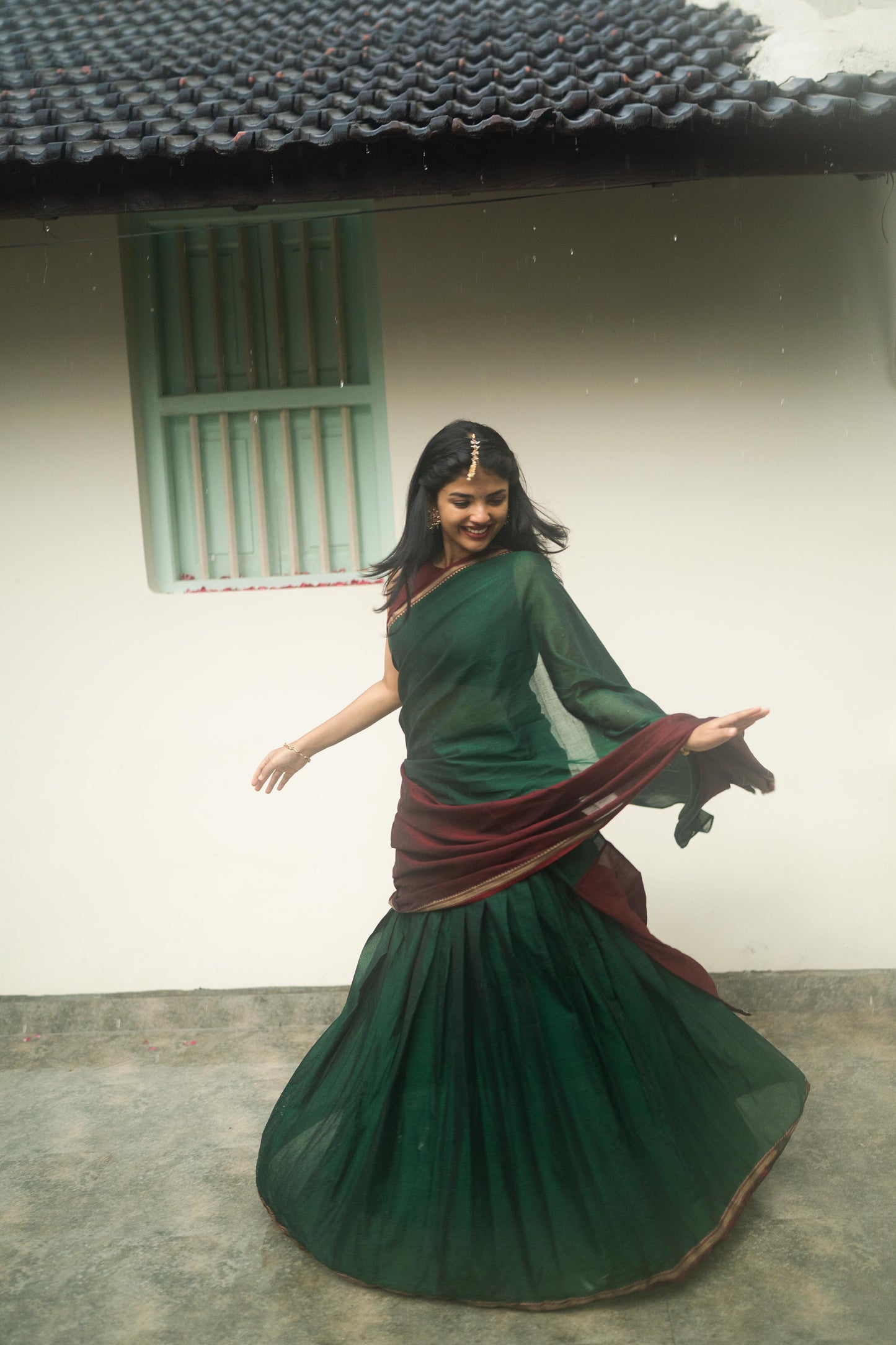 Studio Green With Maroon Half Saree
