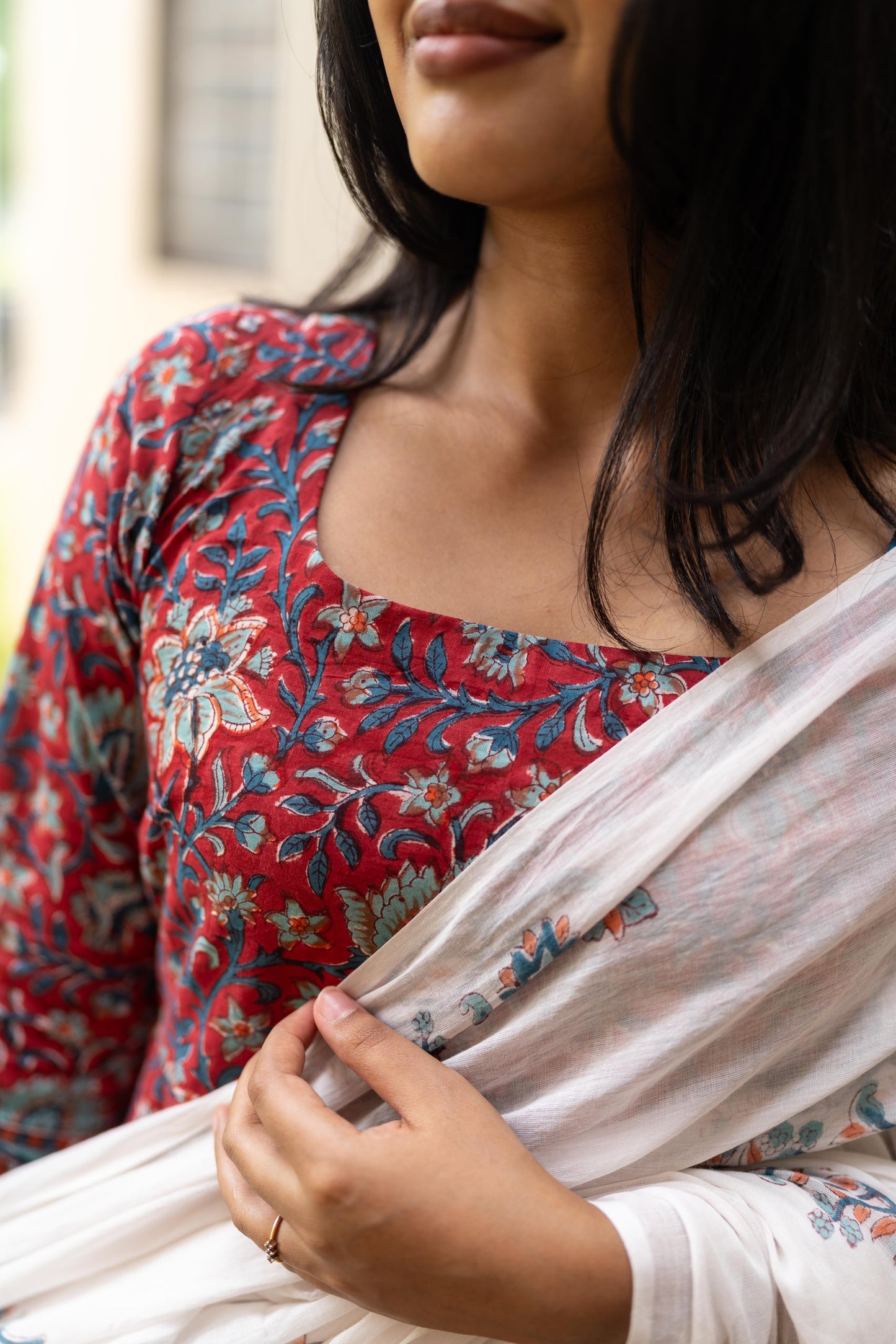 Studio Deep Red Handblock Printed Anarkali Set