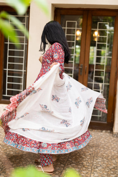 Studio Deep Red Handblock Printed Anarkali Set
