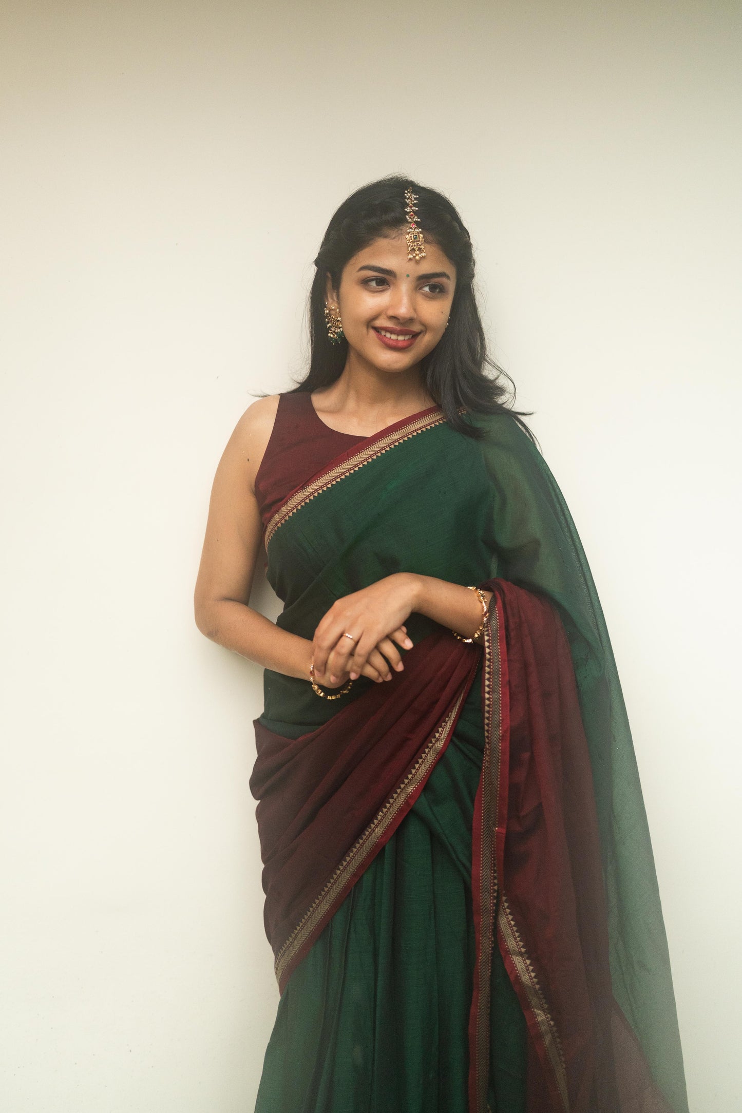 Studio Green With Maroon Half Saree