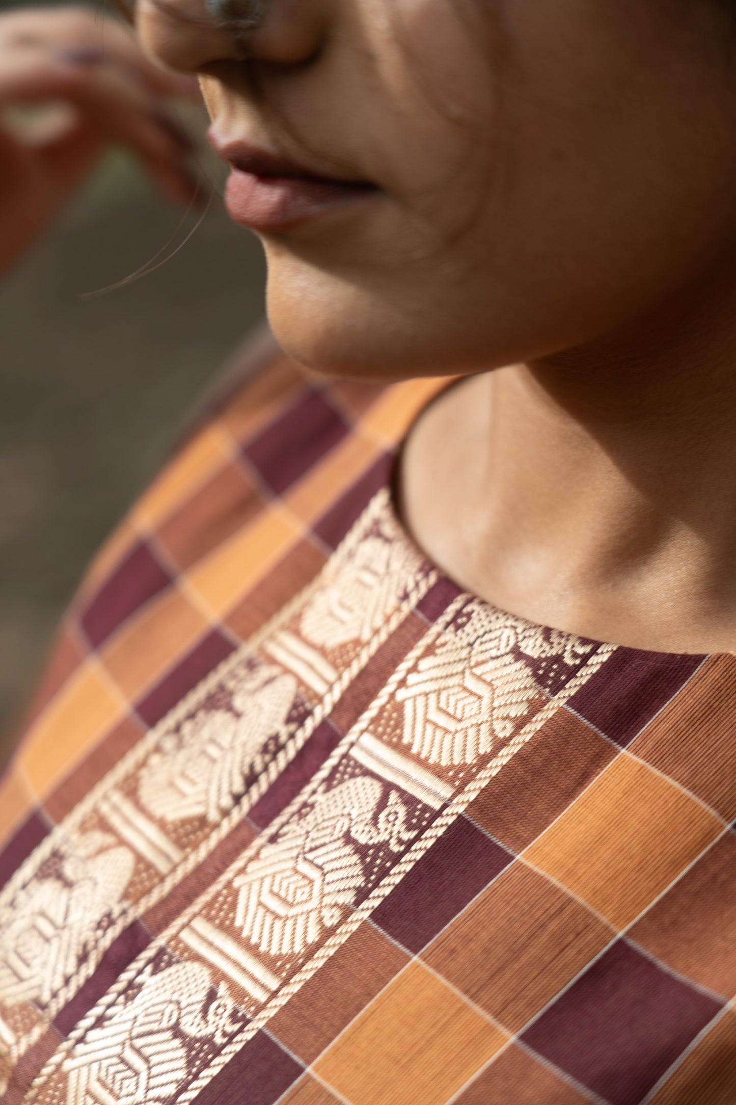 Studio  Brown With Wine Madras Checks Top & Dupatta