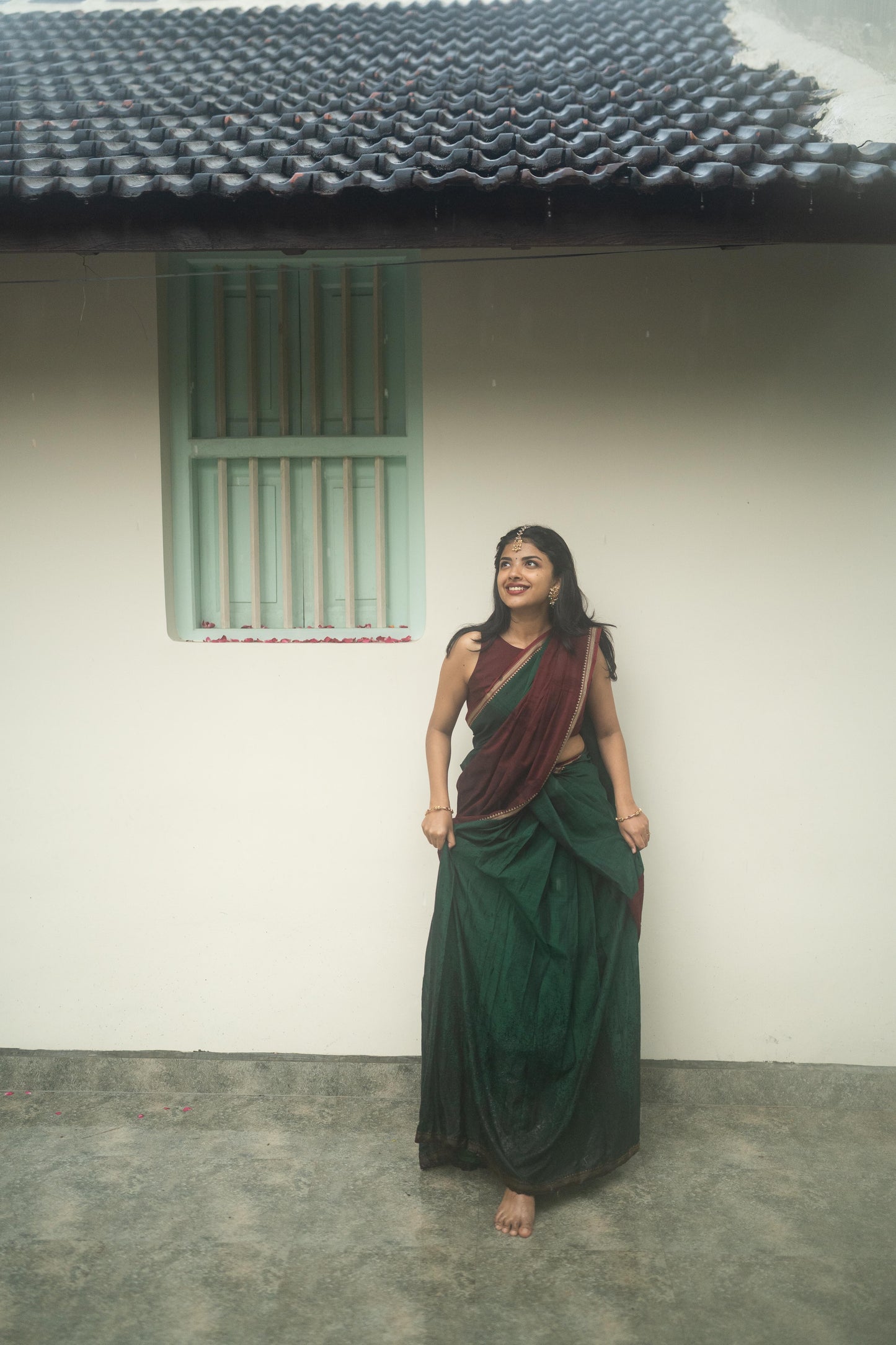 Studio Green With Maroon Half Saree