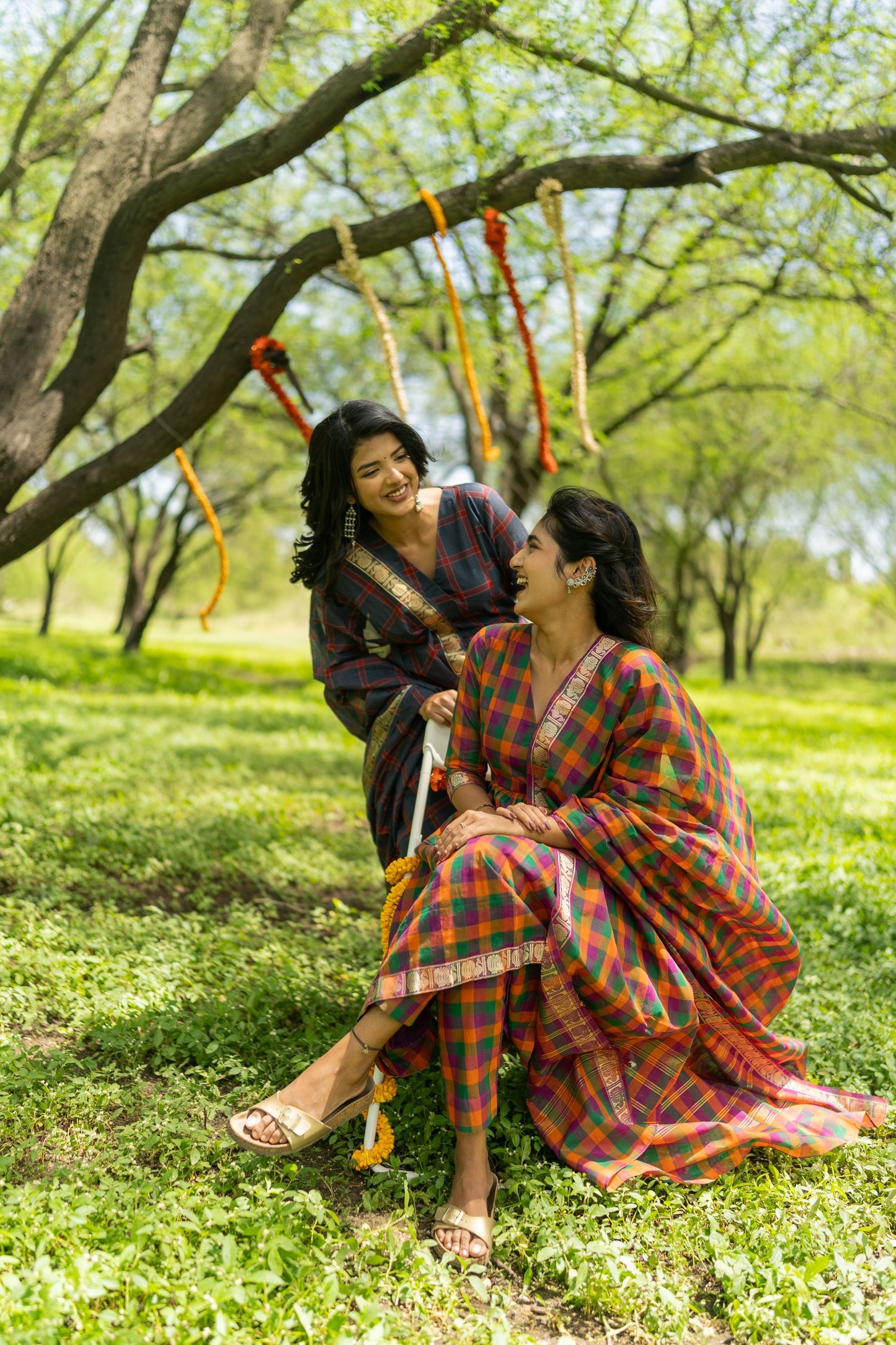 Studio  Blue Madras Checks Kanchi Cotton Top & Dupatta