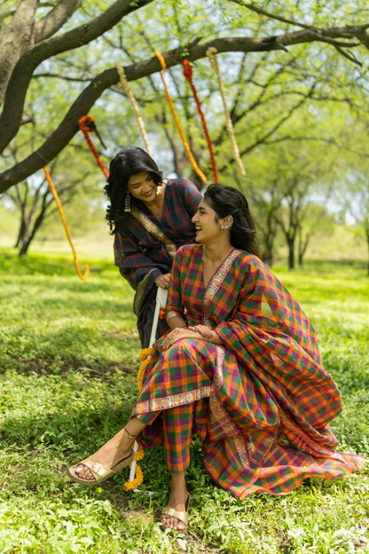Studio  Multi Color Madras Checks Kanchi Cotton -( Pants / Bottom Only )