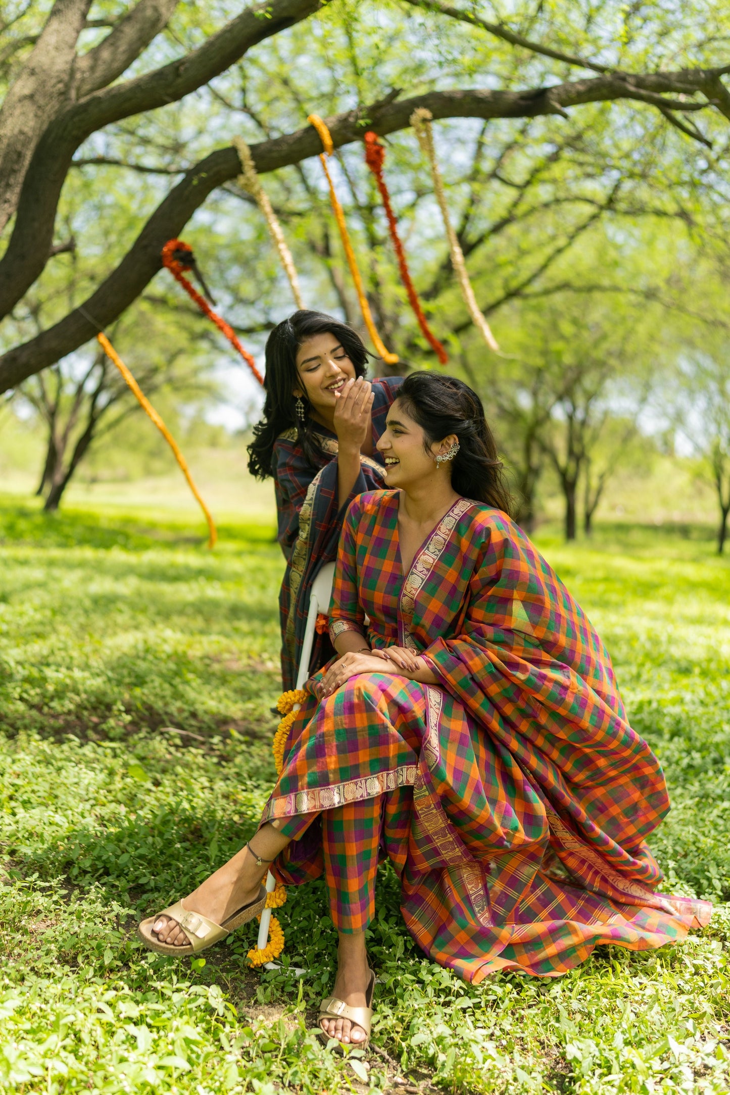 Studio  Multi Color Madras Checks Kanchi Cotton Top & Dupatta