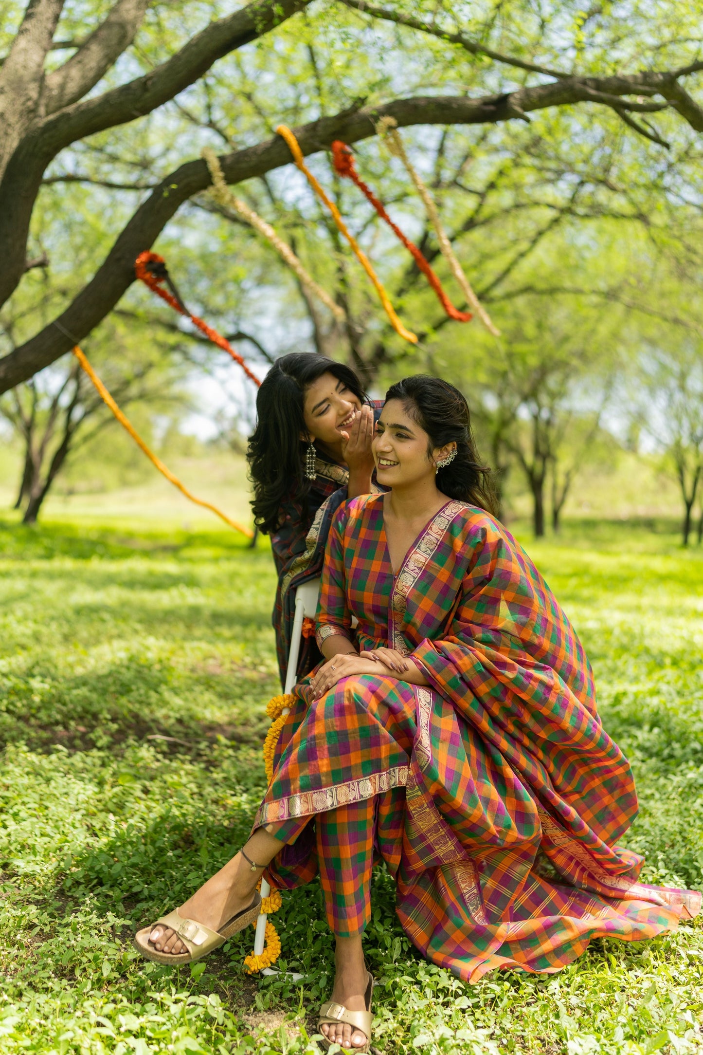 Studio  Multi Color Madras Checks Kanchi Cotton Top & Dupatta
