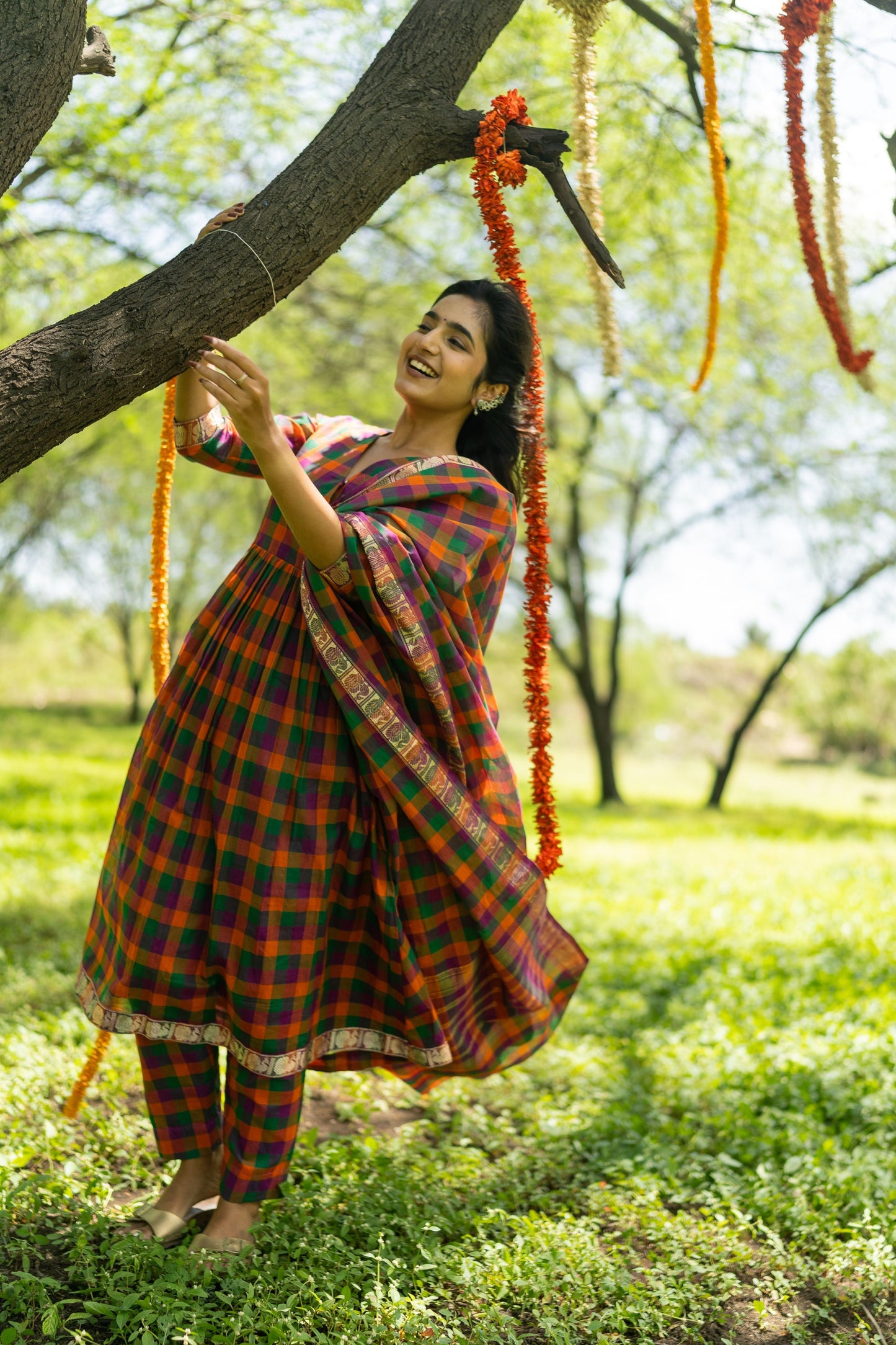 Studio  Multi Color Madras Checks Kanchi Cotton Top & Dupatta