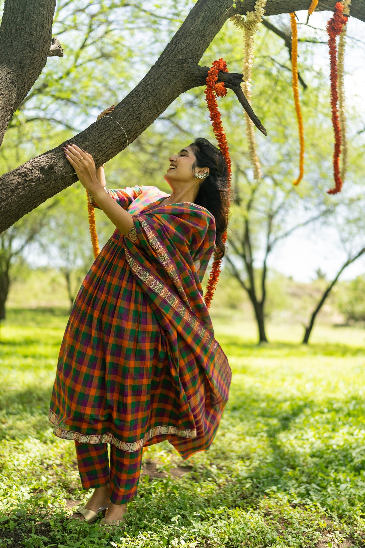 Studio  Multi Color Madras Checks Kanchi Cotton -( Pants / Bottom Only )