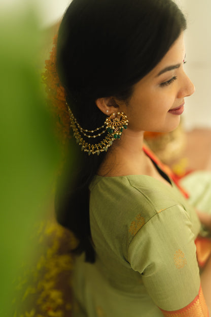 Studio  Pastel Green Silk Cotton Anarkali Top & Dupatta