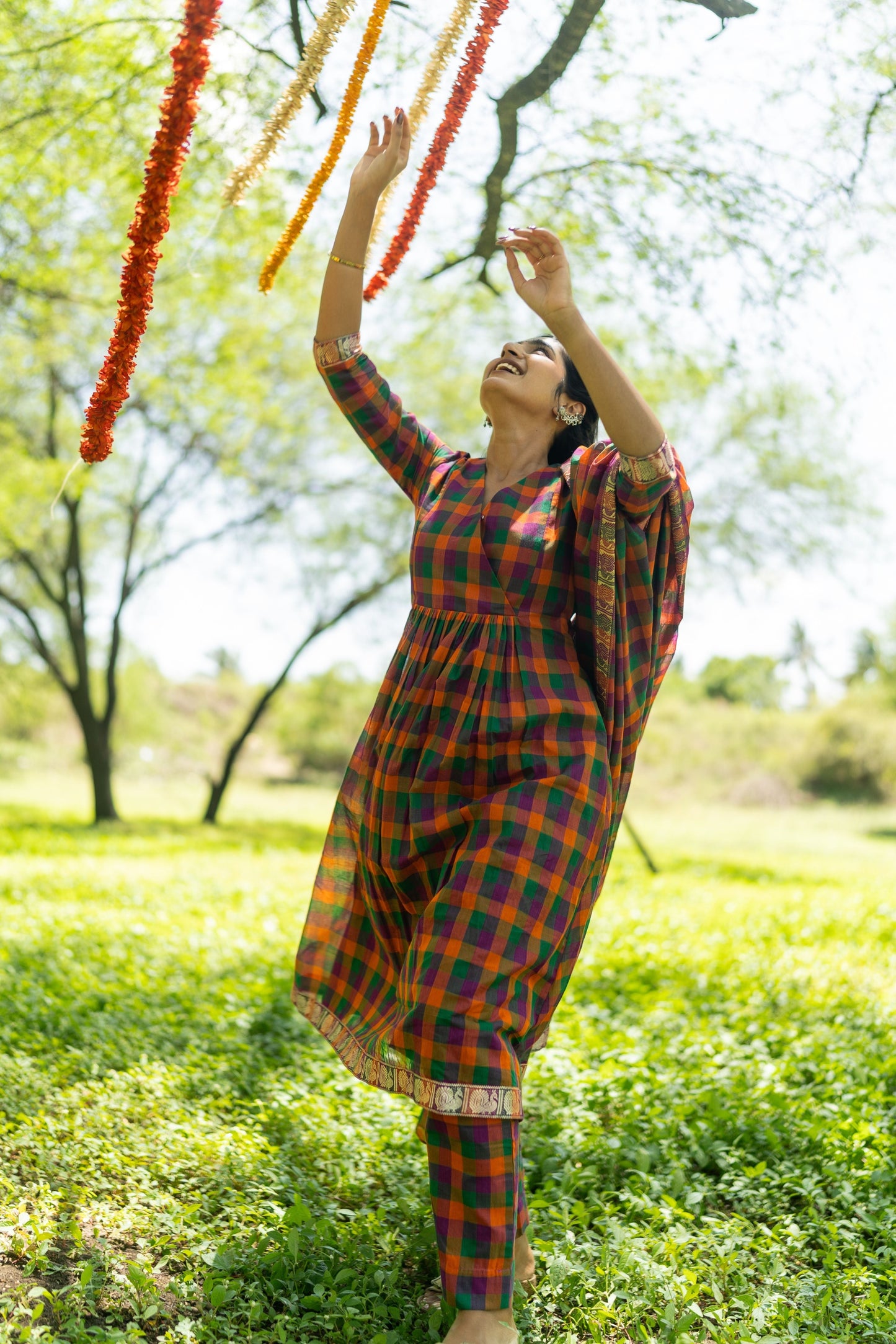 Studio  Multi Color Madras Checks Kanchi Cotton -( Pants / Bottom Only )