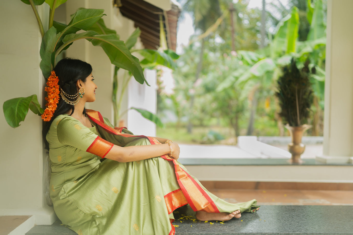 Studio  Pastel Green Silk Cotton Anarkali Top & Dupatta