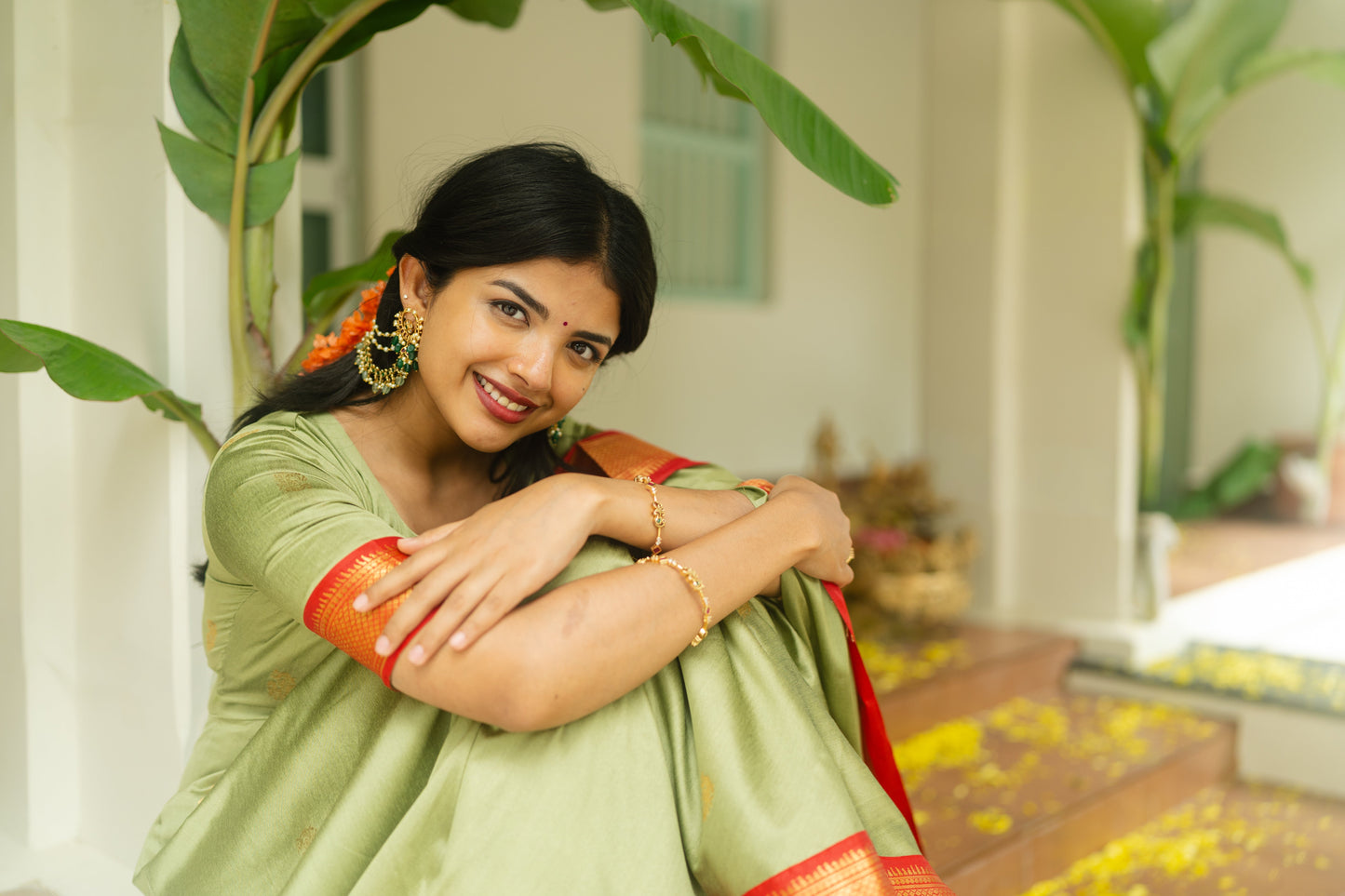Studio  Pastel Green Silk Cotton Anarkali Top & Dupatta