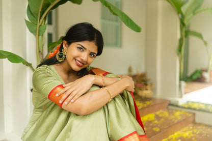 Studio  Pastel Green Silk Cotton Anarkali Top & Dupatta