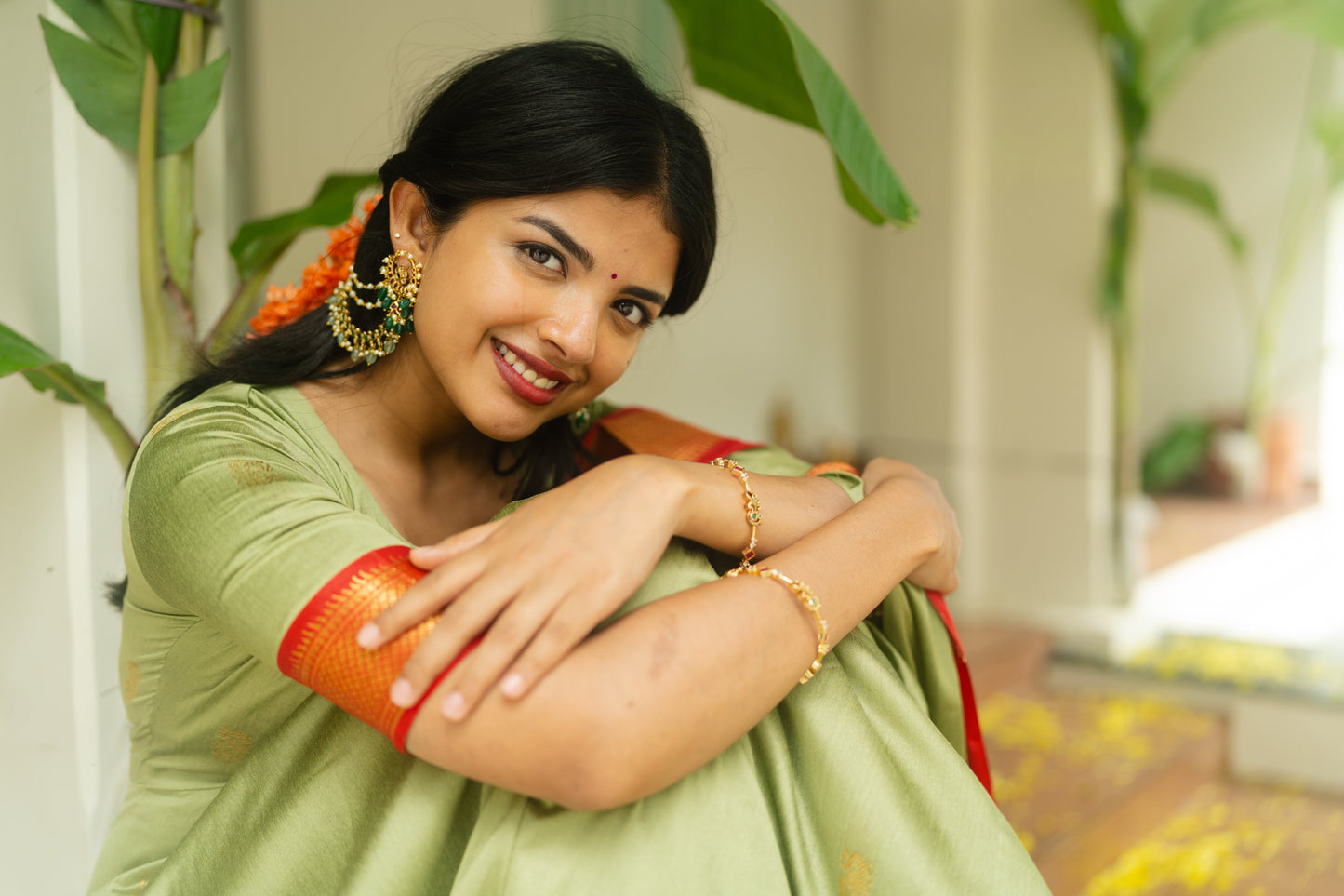 Studio  Pastel Green Silk Cotton Anarkali Top & Dupatta