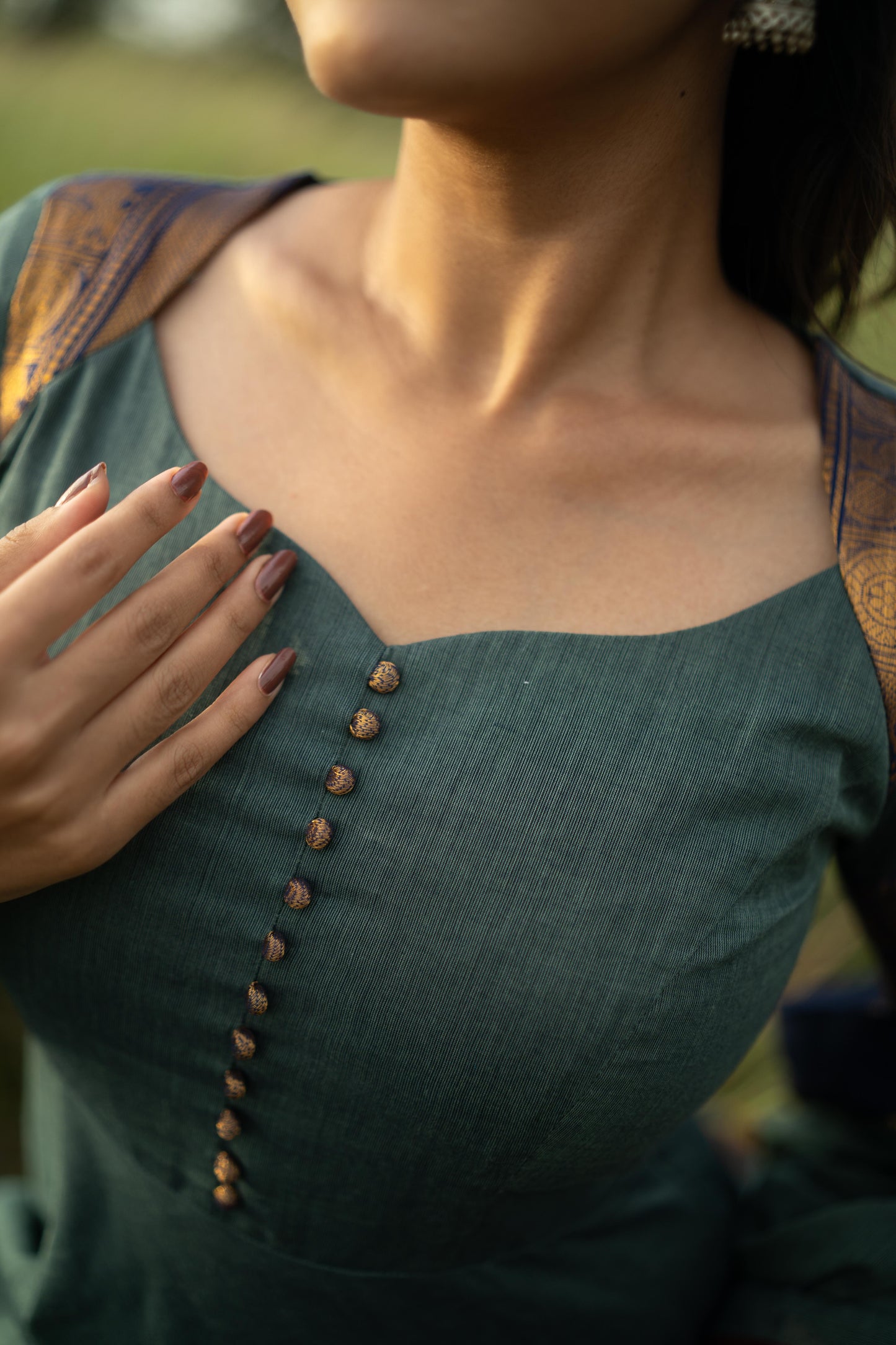 Studio  Blue With Maroon & Blue Border Kanchi Cotton With Potli Balls Top & Dupatta